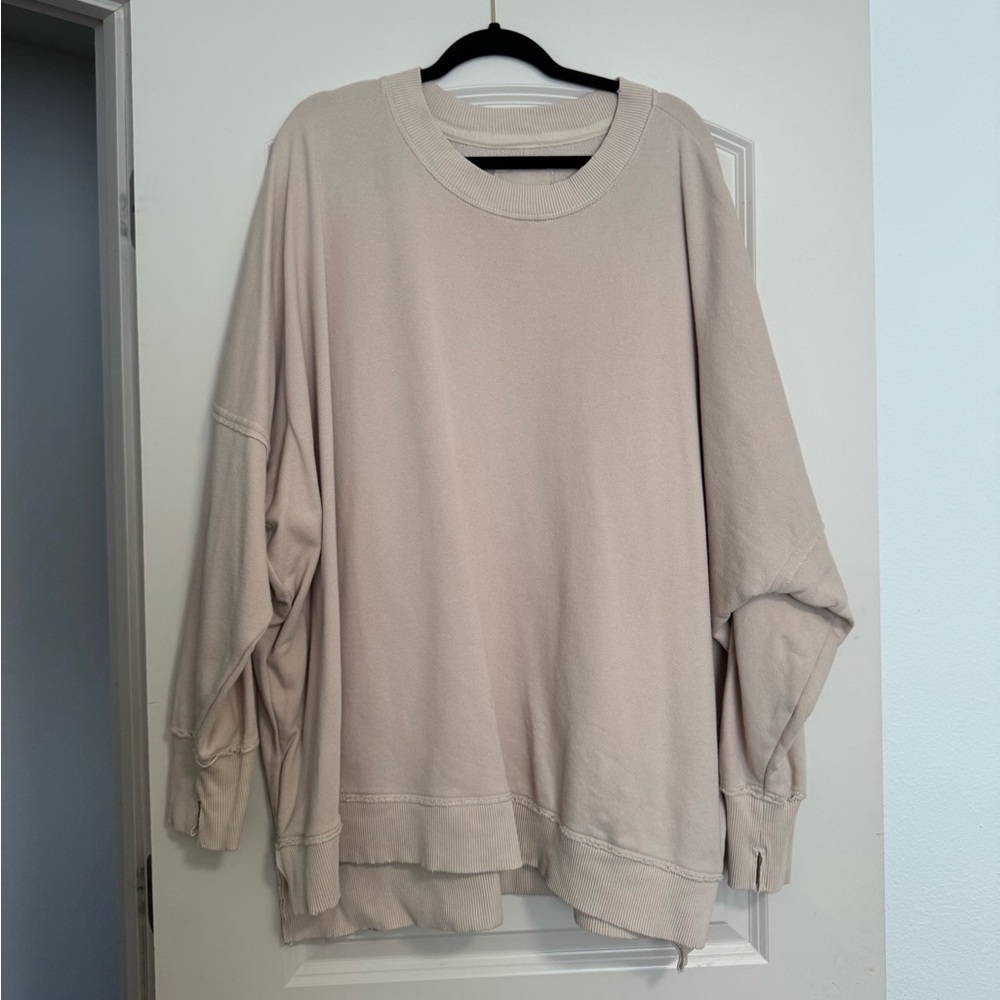 Aerie Cream Crew Neck Sweater with Ribbed Cuffs